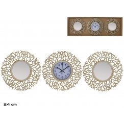 Clock Set with 2 Mirrors, Branches, 24 cm, 24 x 24 x 3 cm, DECOR