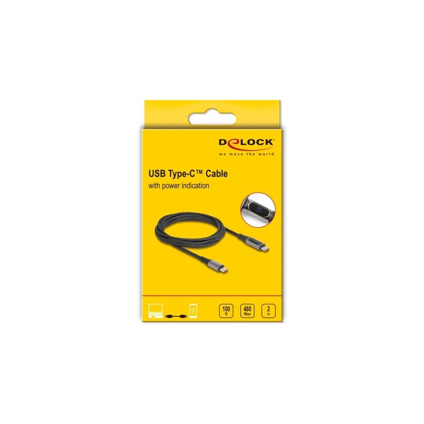 DeLOCK USB 2.0 Data and Fast Charging Cable USB Type-C male to male PD 3.0 100 W with power indicati – 4