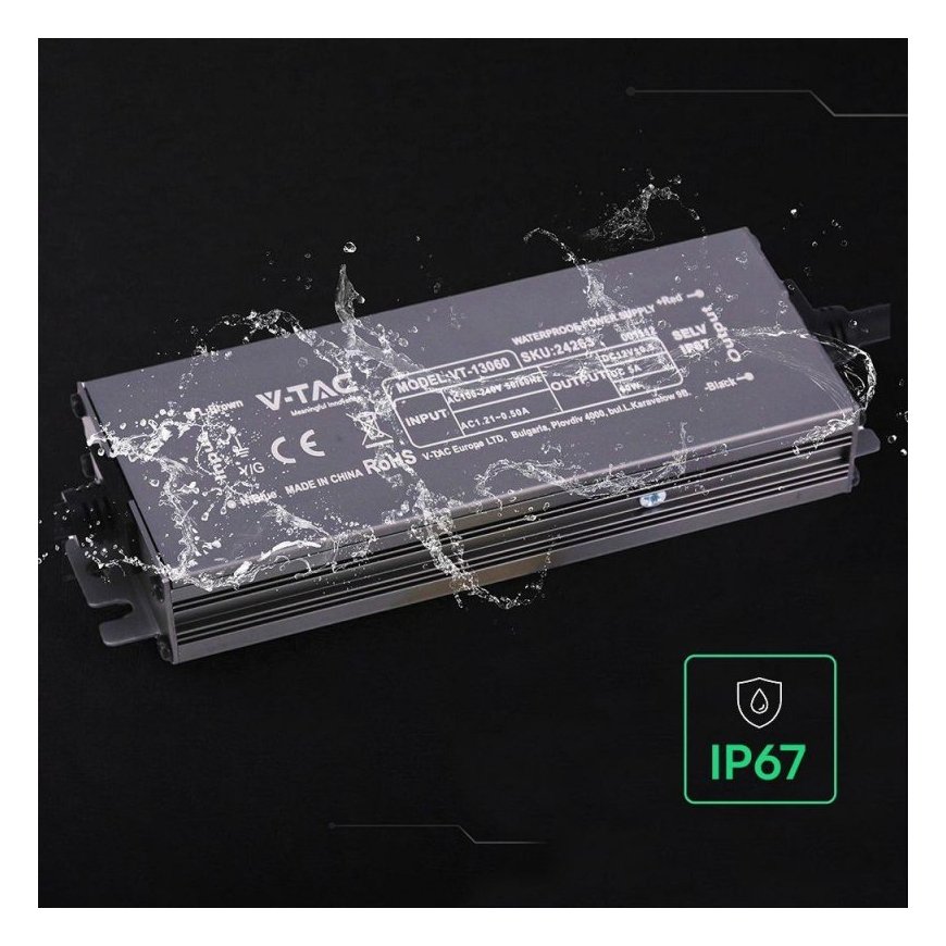 LED Power Supply Hermetic SLIM V-TAC 60W 12V 5A IP67 EMI Filter VT-13060 – 2