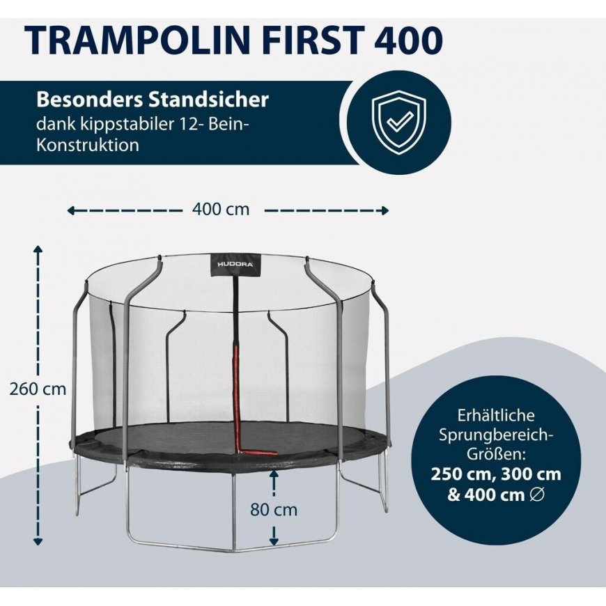 Hudora First Trampolin 400V (black, round, 400 cm)