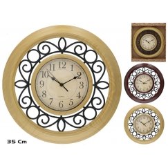 Wood Effect Wall Clock 35 cm, 2 Assorted, 35 x 35 x 5 cm, DECORL