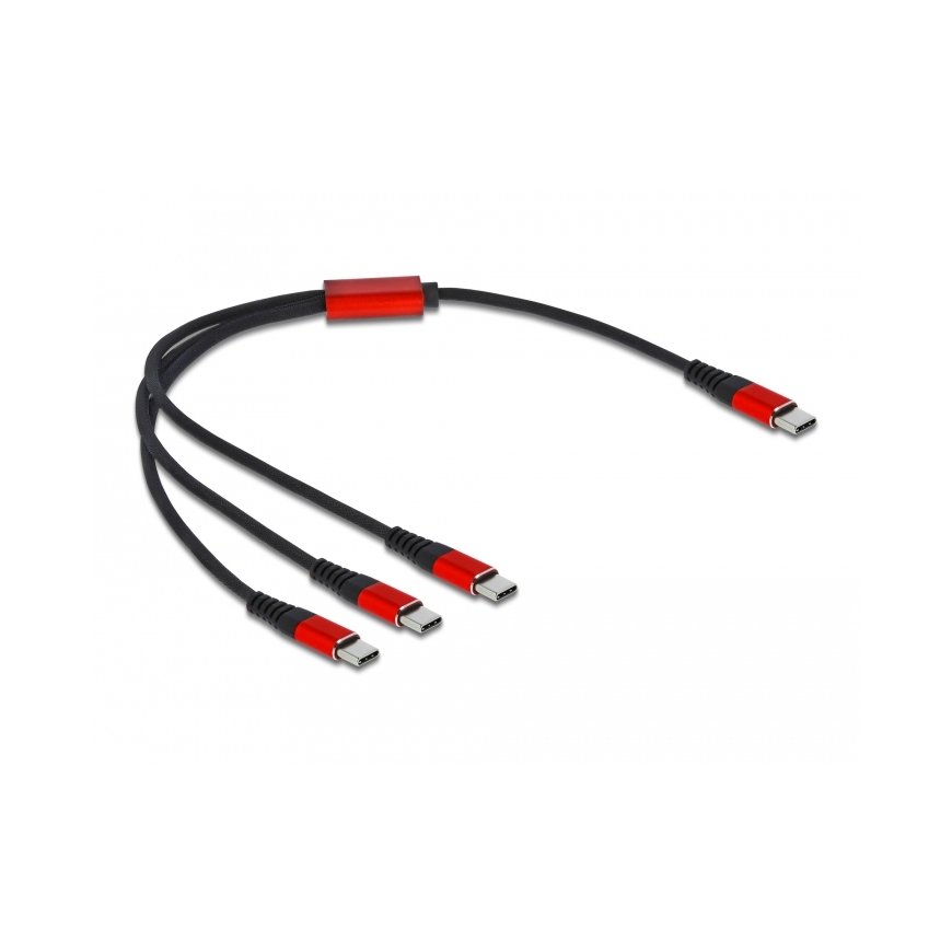 DeLOCK 86712 USB-kaabel USB 2.0 0,3 m USB C 3 x USB C Must, Punane