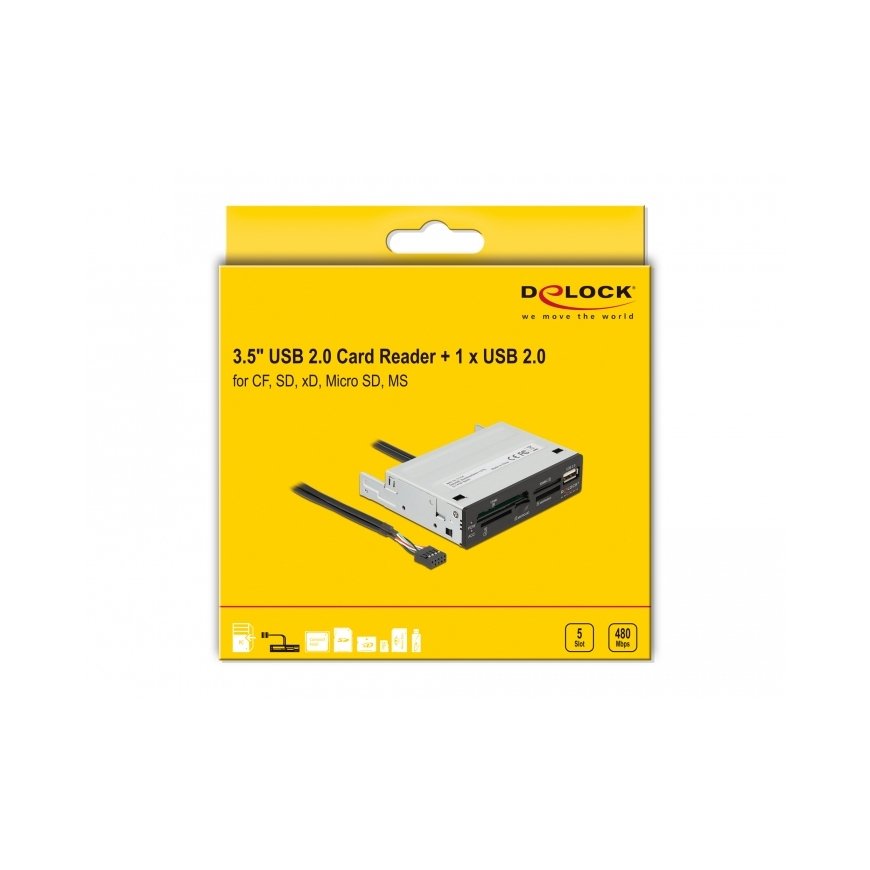 DeLOCK 3.5″ USB 2.0 Card Reader 5 slot + 1 x USB 2.0 Type-A female – 5