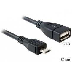 DeLOCK 50cm USB micro-B/USB2.0-A USB kabelis 0,5 m Micro-USB B USB A Juoda
