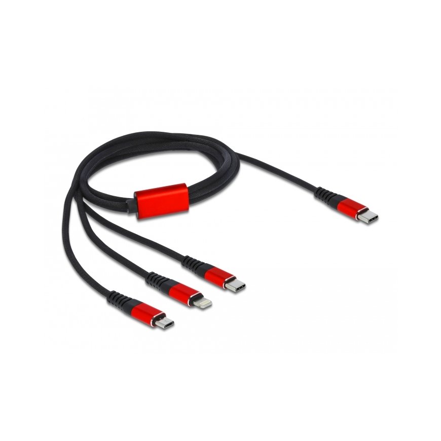 DeLOCK 86711 USB kabelis USB 2.0 1 m USB C USB C/Micro-USB B/Lightning Melns, Sarkans
