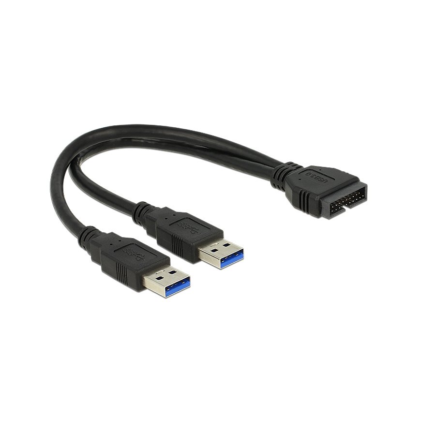 DeLOCK 0.25m USB3.0/2xUSB3.0 USB-kaapeli USB 3.2 Gen 1 (3.1 Gen 1) 0,25 m 2 x USB A musta