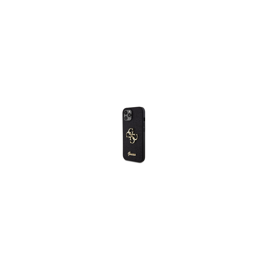 Guess PU ādas 4G zelta rāmis magnētiskais vāks, kas paredzēts Samsung Galaxy S26+ melnā krāsā.