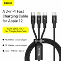 Baseus Rapid 3-in-1 USB-kaapeli 1,5 m USB A USB C/Micro USB A/Lightning musta Baseus Rapid 3-in-1 USB-kaapeli 1,5 m USB A USB C/Micro USB A/Lightning musta