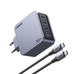 Ugreen Nexode Pro 160W GaN Charger with USB-C Cable Universaali musta, Harmaa AC Pikalataus Sisätila