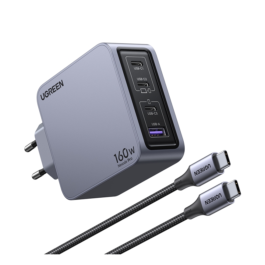 Ugreen Nexode Pro 160W GaN Charger with USB-C Cable Universāls Melns, Pelēks AC Ātrā uzlāde Iekštelp – 4