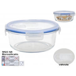 Borosilikatinė pietų dėžutė su vožtuvu 1300 ml, apvali, 8,5 x 20