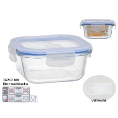 Borosilikaatklaasist lõunakarp klapiga 320 ml, kandiline, 6 x 12