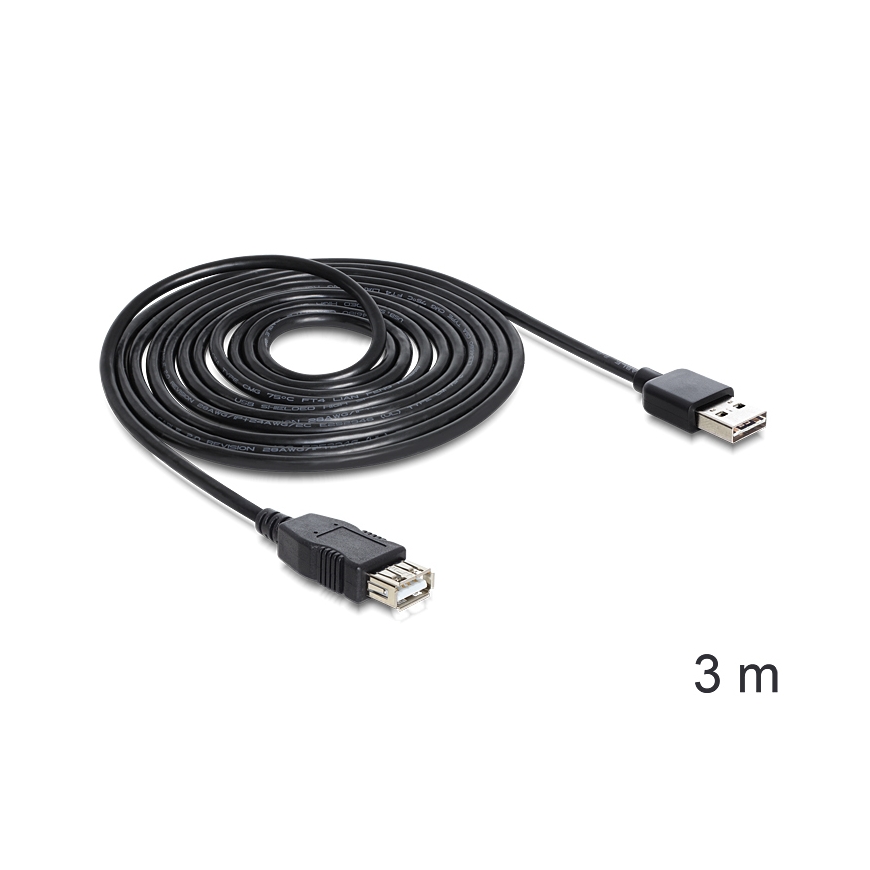 DeLOCK EASY-USB 2.0-A - USB 2.0-A, 3m USB kabelis USB A Melns