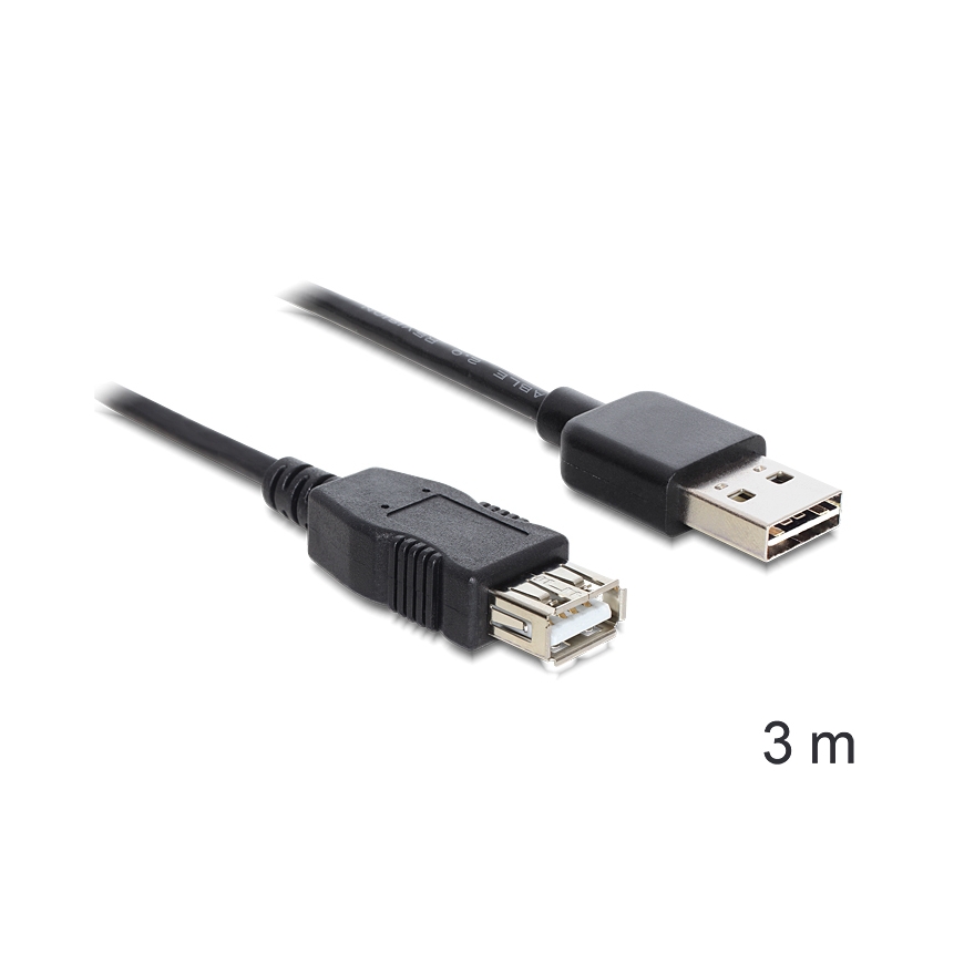 DeLOCK EASY-USB 2.0-A - USB 2.0-A, 3m USB cable USB A Black – 2