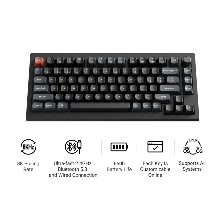 Keychron V1 Ultra 8K näppäimistö Universaali Bluetooth QWERTY musta – 2