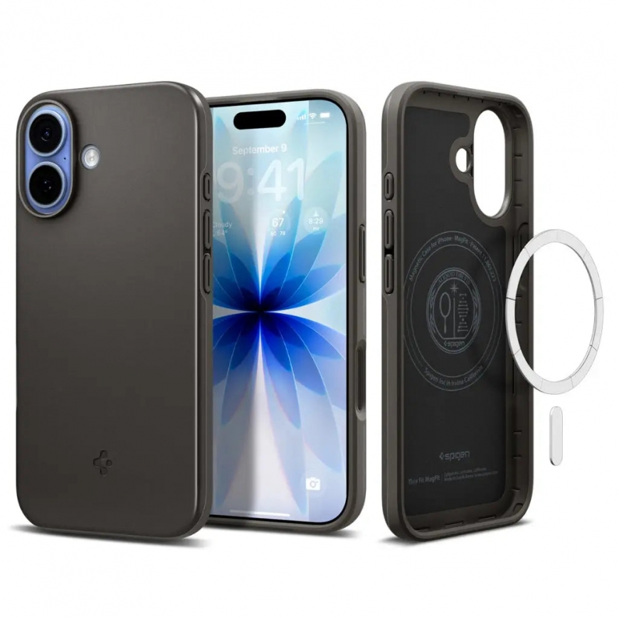Spigen Thin Fit (MagFit) mobilo telefonu apvalks 16 cm (6.3") Aploksne Tumši pelēks