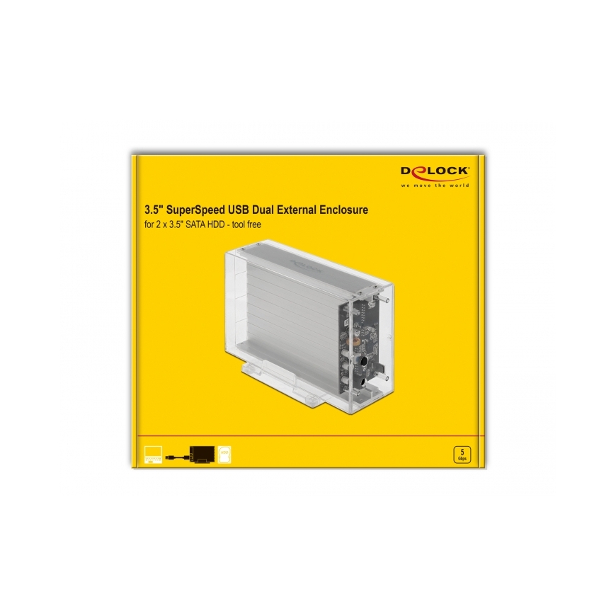 DeLOCK 42624 saugojimo diskų korpusas HDD / SSD aptvaras Permatomas 2.5/3.5" – 5