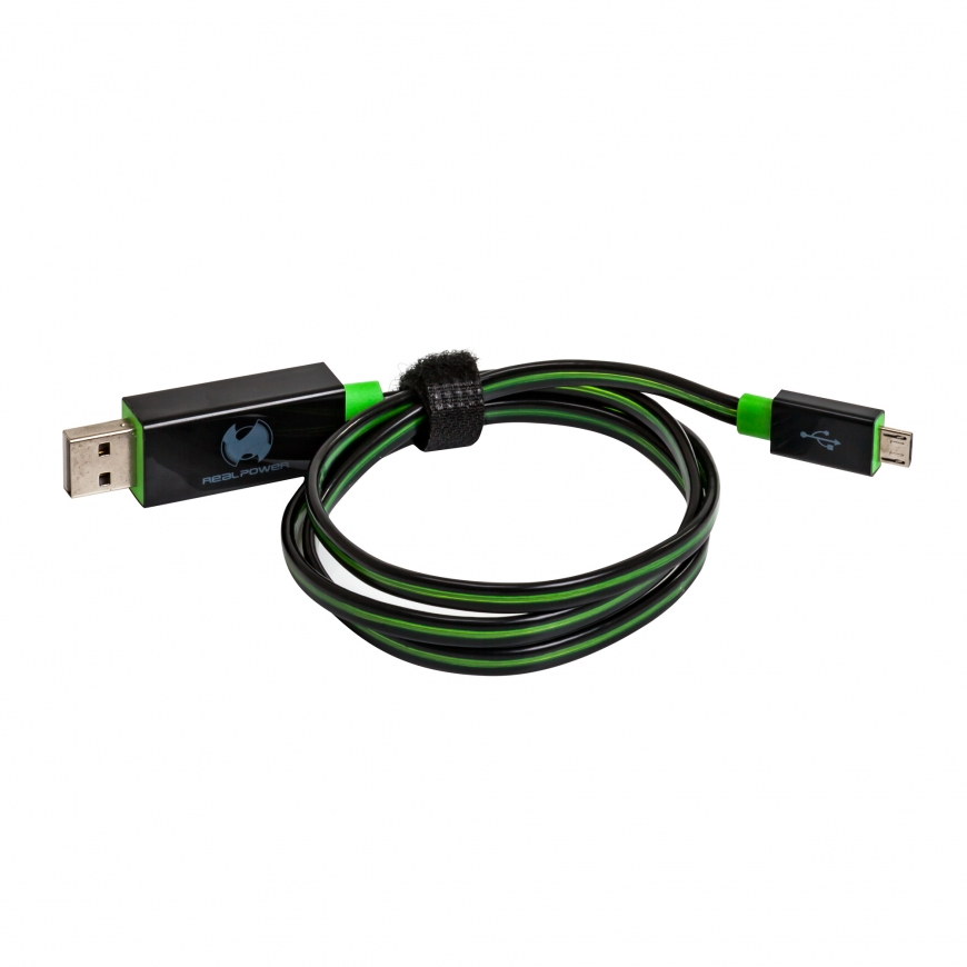 RealPower USB A/Micro-USB B 0.75m USB-kaapeli USB 2.0 0,75 m Musta, Vihreä – 2