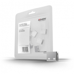Lindy 40464 porta bloķētājs USB Type-A Balts Akrilonitrilbutadiēnstirēnterpolimēra (ABS) 10 pcs