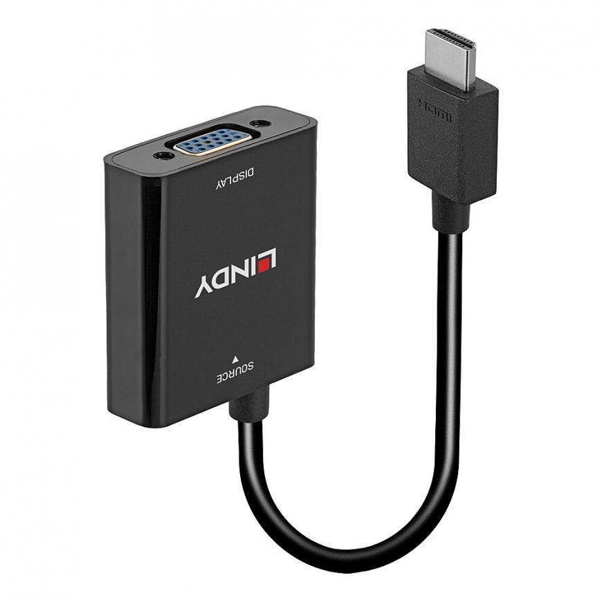 Lindy 38291 video kabeļu aksesuārs 0,1 m HDMI Type A (Standard) VGA (D-Sub) Melns