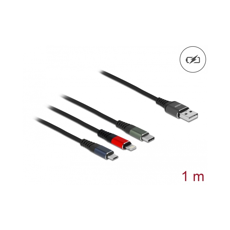 DeLOCK 87277 USB-kaabel USB 2.0 1 m USB A Micro-USB B/Lightning/Apple 30-pin Roheline, Must, Punane, – 2