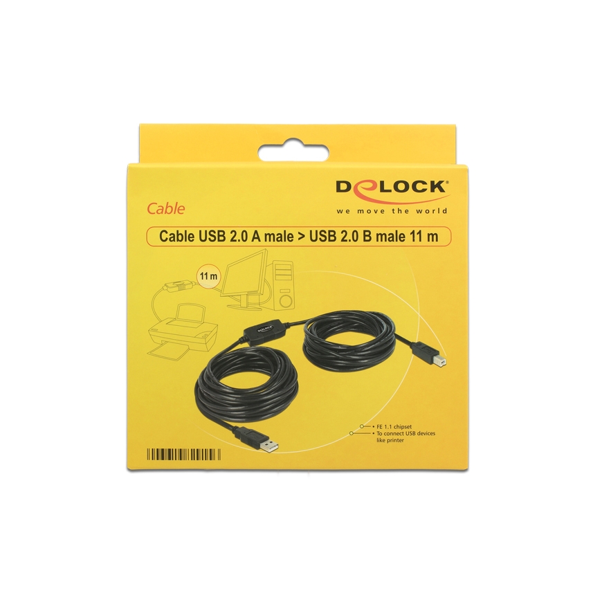 DeLOCK 11m, USB2.0-A - USB2.0-B USB kabelis USB A USB B Juoda – 2