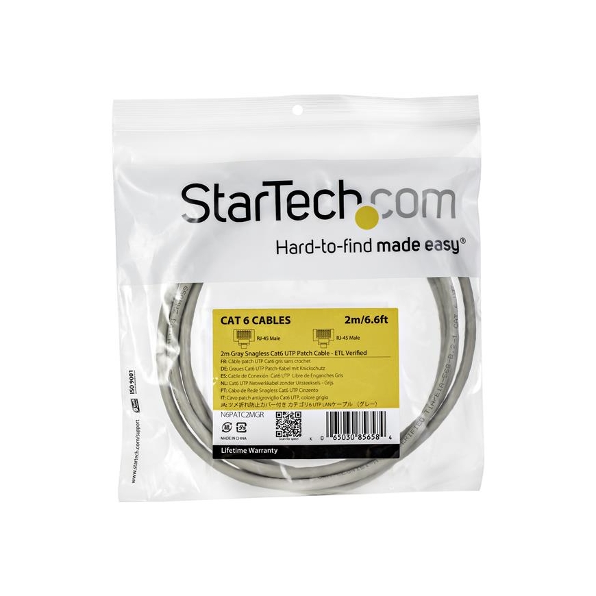 StarTech.com N6PATC2MGR verkkokaapeli Harmaa 2 m Cat6 U/UTP (UTP) – 4
