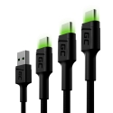 Green Cell Set 3x GC Ray USB-C Cable 30cm, 120cm, 200cm with green LED backlight, fast charging UC, Green Cell Set 3x GC Ray USB-C Cable 30cm, 120cm, 200cm with green LED backlight, fast charging UC,