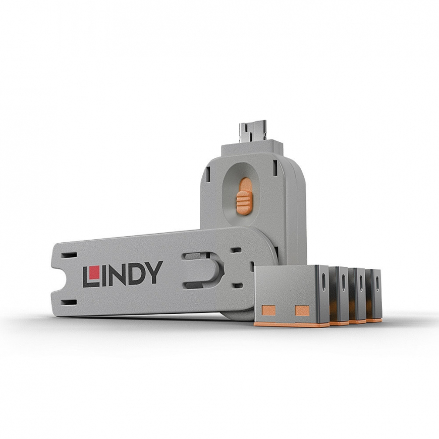 Lindy 40453 jungčių blokatorius Prievadų blokatorius + raktas USB A tipo Oranžinė Akrilonitrilo buta