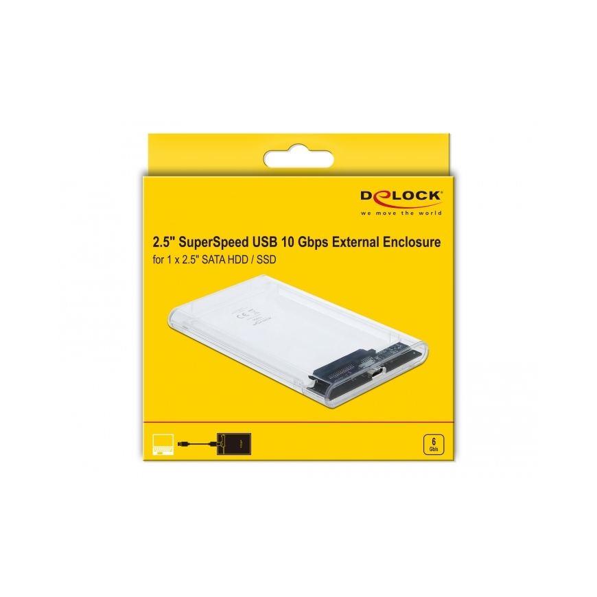 DeLOCK 42617 cieto disku uzglabāšanas sistēma HDD/SSD korpuss Caurspīdīgs 2.5" – 4