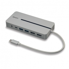 Lindy 43360 sülearvuti dokk ja pordireplikaator Juhtmega ühendatud USB 3.2 Gen 1 (3.1 Gen 1) Type-C Hõbe, Valge