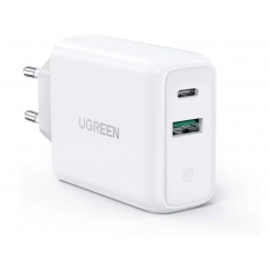 Ugreen 60468 mobiililaitteen laturi Tabletti, Puhelin, Universaali Valkoinen AC Pikalataus Sisätila