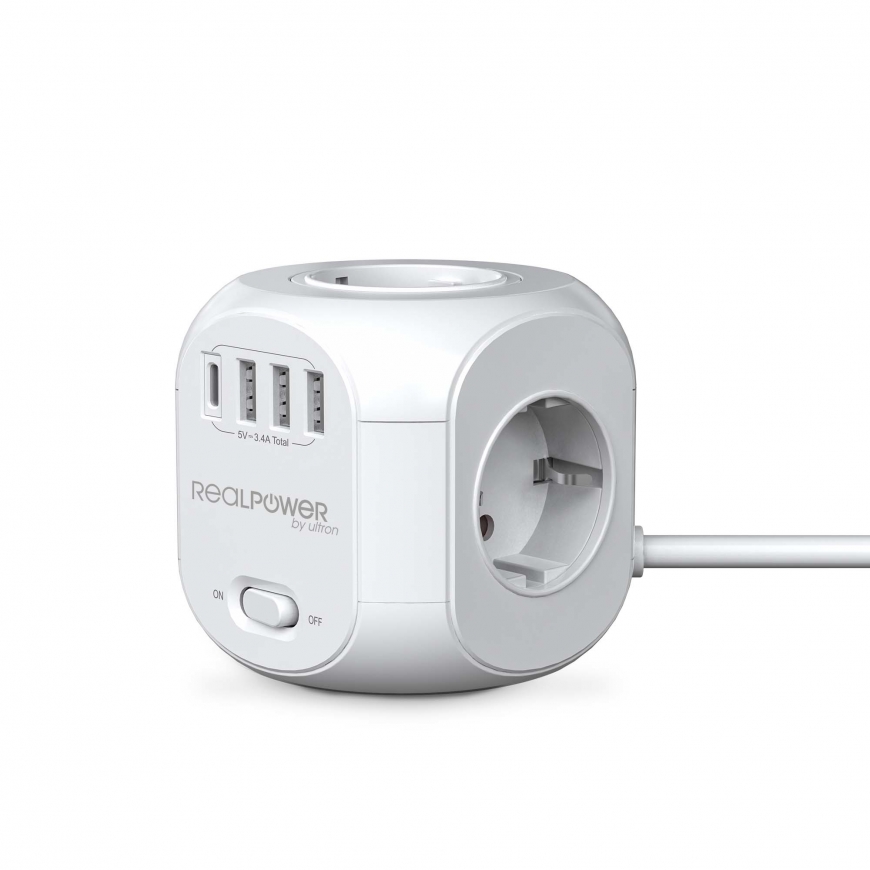 RealPower PowerBox 431 удлинитель 1,8 m 4 розетка(и) Для помещений Белый