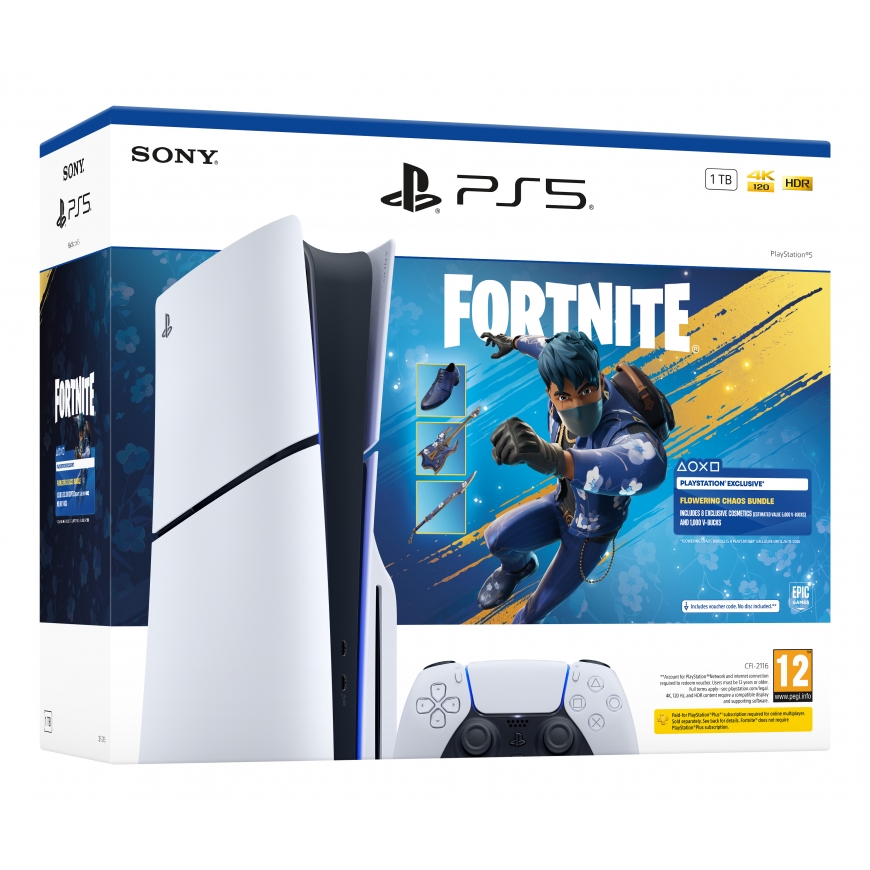 Sony PlayStation 5 - Fortnite Flowering Chaos Bundle 1 TB WiFi Must, Valge