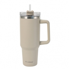 Terminis puodelis su šiaudeliu, smėlio spalvos, 1100 ml, nerūdij
