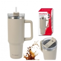 Thermal mug with straw, beige, 1100 ml, stainless steel, Klausbe