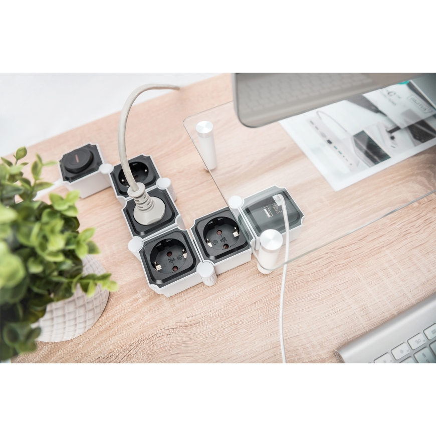 Digitus Flexible Power Strip, 4-way with 2 USB Ports & Switch – 4