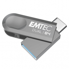 Emtec D280 Dual USB флеш накопитель 64 GB USB Type-A / USB Type-C 3.2 Gen 1 (3.1 Gen 1) Серебристый