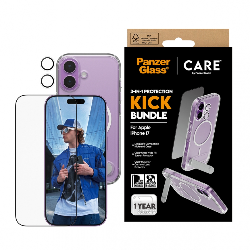 PanzerGlass ® | CARE by ® 3-in-1 Feature Kick Bundle iPhone 17 Kirkas näytönsuoja Apple 1 kpl – 2