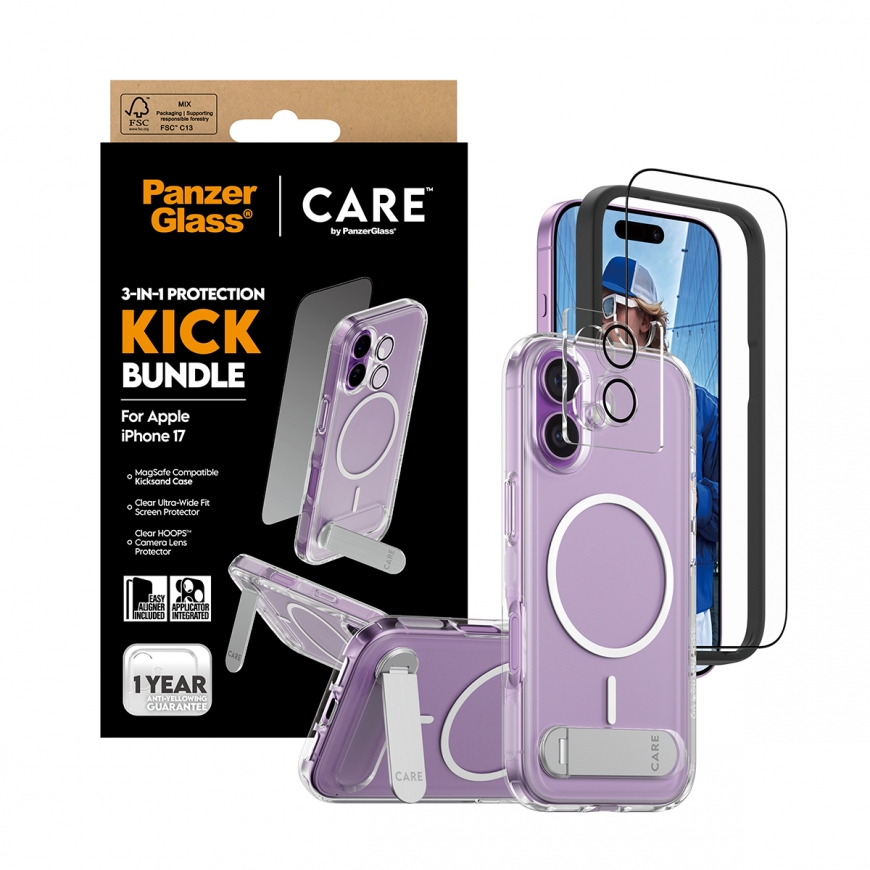 PanzerGlass ® | CARE by ® 3-in-1 Feature Kick Bundle iPhone 17 Kirkas näytönsuoja Apple 1 kpl – 5