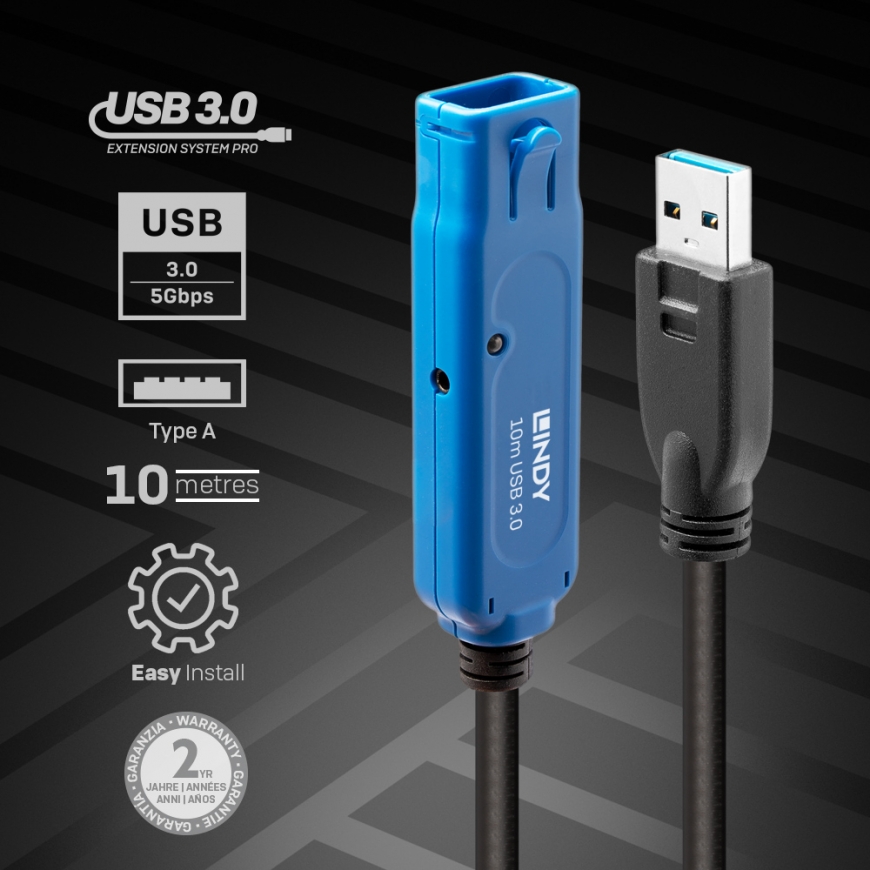 Lindy 43157 USB-kaapeli USB 3.2 Gen 1 (3.1 Gen 1) 10 m USB A Musta – 2