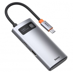 Baseus Metal Gleam Series 4-in-1 USB-C Hub mobiilseadme dokkimisjaam Tahvelarvuti/nutitelefon Hõbe