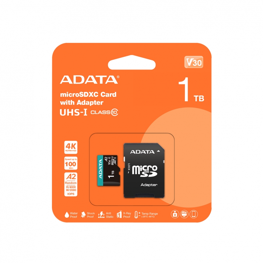 ADATA AUSDX1TUI3V30SA2-RA1 mälukaart 1 TB MicroSDXC UHS-I Klass 10