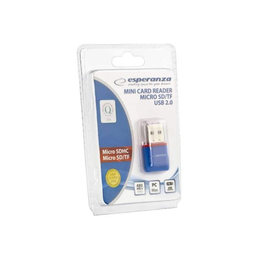 Esperanza EA134B kaardilugeja USB 2.0 Sinine, Hõbe, Läbipaistev – 2
