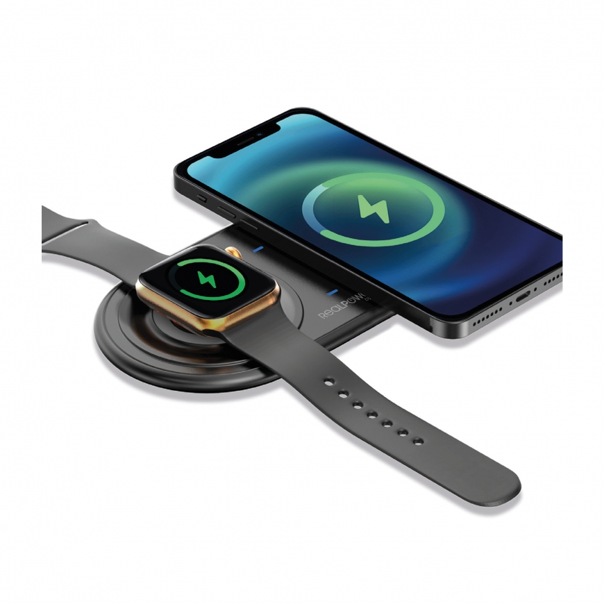 RealPower ChargeAIR Duo Viedtālrunis, Viedais rokas pulkstens Smartwatch Melns USB Iekštelpas