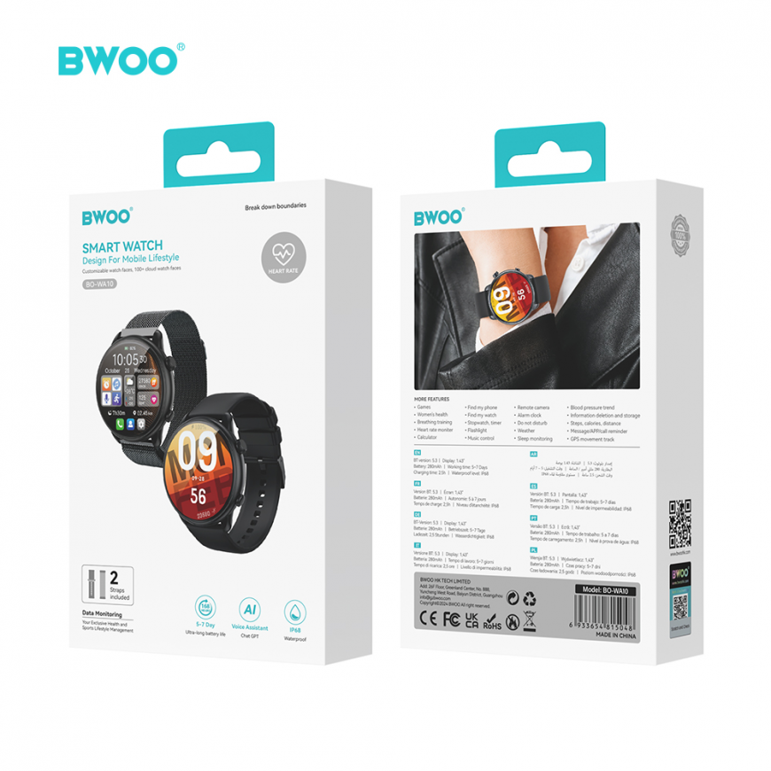 BWOO smartwatch WA-10 1.32” AMOLED black – 3