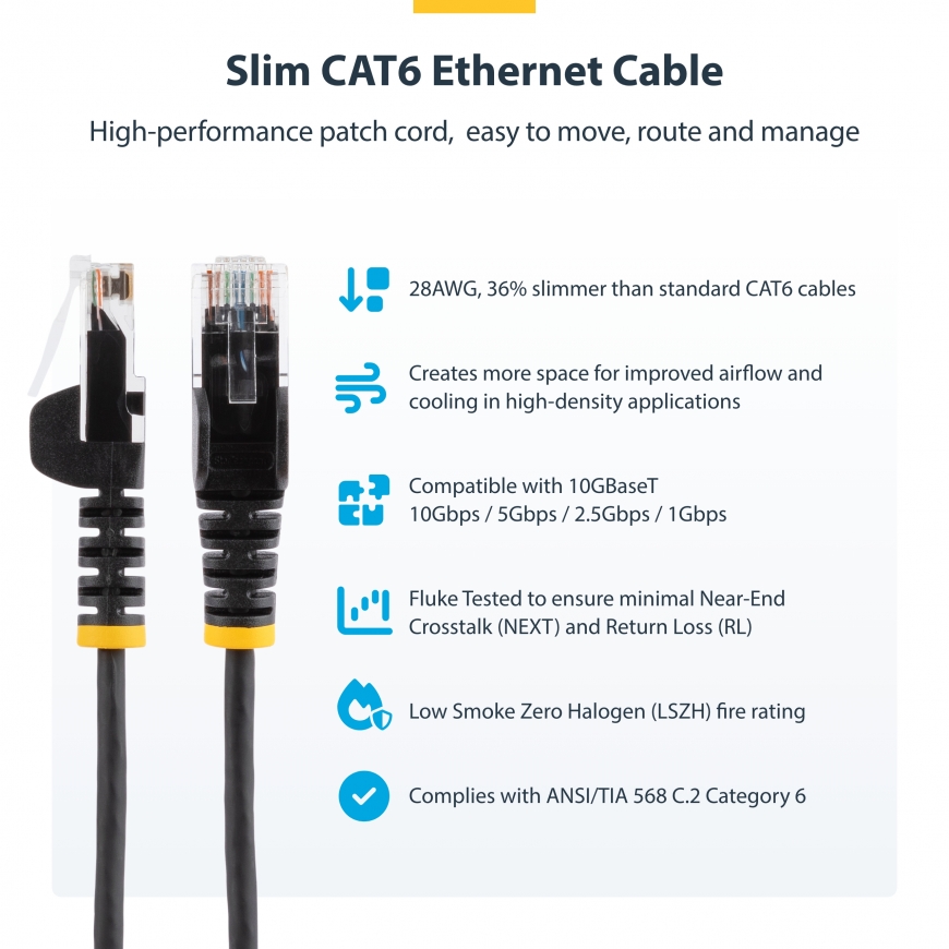 StarTech.com 2 m CAT6 Cable - Slim - Snagless RJ45 Connectors - Black – 5