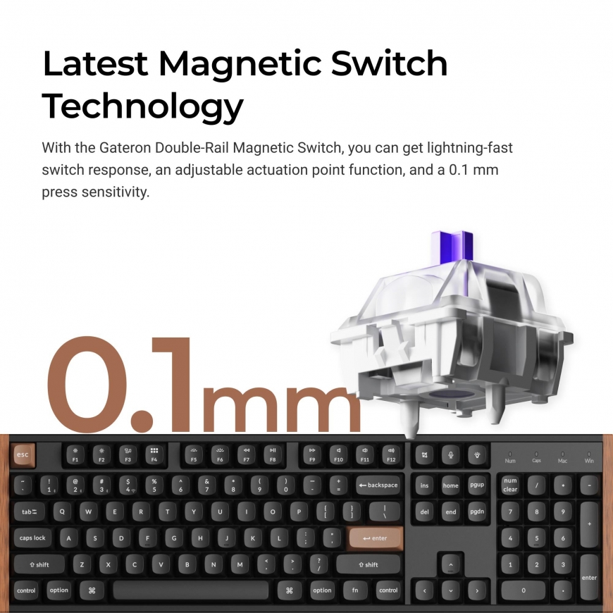 Keychron K10 HE tastatūra Speļu USB + RF Wireless + Bluetooth QWERTY Angļu Melns, Koks – 3