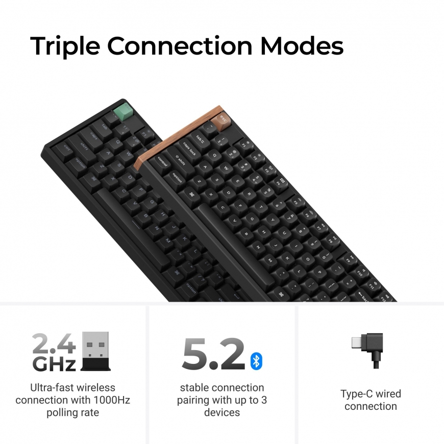 Keychron K10 HE tastatūra Speļu USB + RF Wireless + Bluetooth QWERTY Angļu Melns, Koks – 5