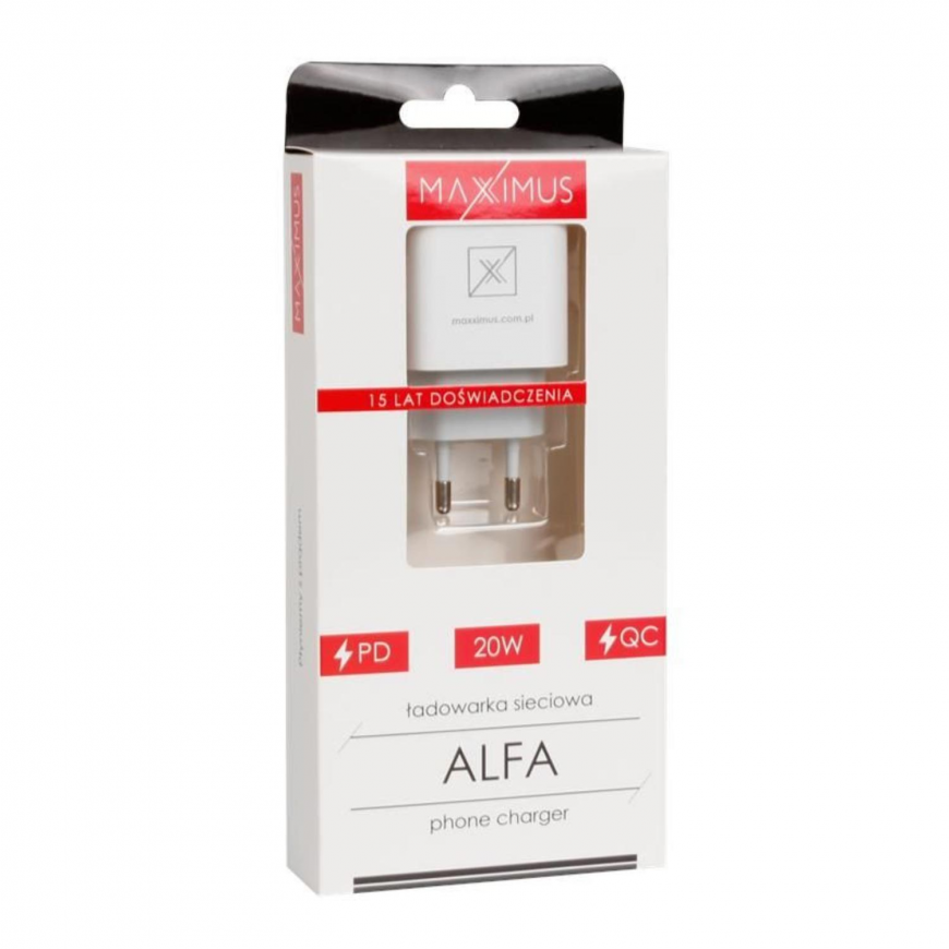 Łaowarka Sieciowa MX ALFA 20W PD+QC, USB-A+C biała TTT – 3